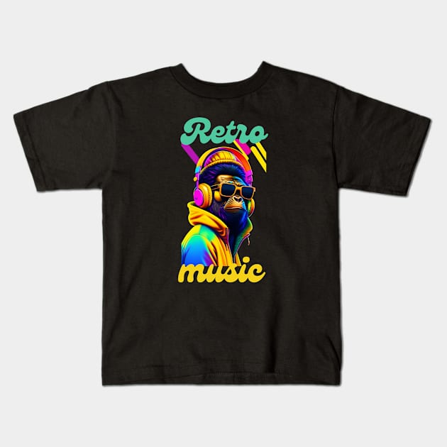 Colorful gorilla listen to music graphic design artwork Kids T-Shirt by Nasromaystro